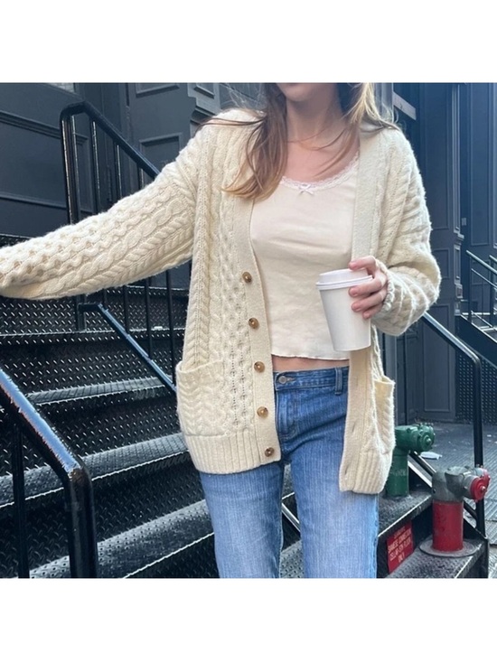 Brandy Melville Sweaters - Brandy Melville Eva Wool Cable Knit Cardigan in Cream - One Size